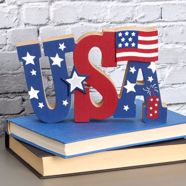 Patriotic USA Block Sign Americana Decor